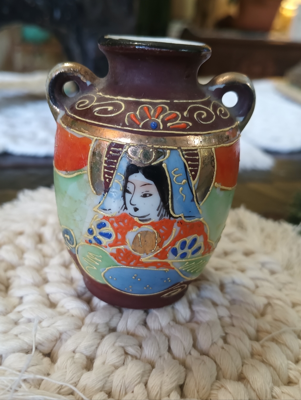 Vintage Japanese Satsuma Moriage Bud Vase